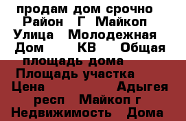 продам дом срочно › Район ­ Г. Майкоп › Улица ­ Молодежная › Дом ­ 20. КВ 2 › Общая площадь дома ­ 60 › Площадь участка ­ 4 › Цена ­ 1 000 000 - Адыгея респ., Майкоп г. Недвижимость » Дома, коттеджи, дачи продажа   . Адыгея респ.,Майкоп г.